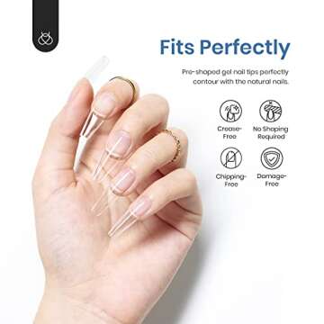 Beetles Gel Tips Refill Pack Coffin Long Shape, 200pcs NO.1 Separate Size Pre-shaped Clear Full Cover False Nails, Easy Nail Extensions Acrylic Nails False Press on Nail Tips Fast Nails Art Easy DIY