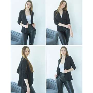 Beyove Casual Blazer for Women Work 3/4 Sleeve Blazer Blace Blazer Jacket A-Black