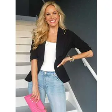 Beyove Casual Blazer for Women Work 3/4 Sleeve Blazer Blace Blazer Jacket A-Black