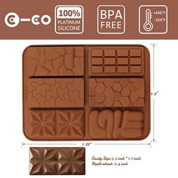 C-CO 6 in 1 Silicone Break Apart Chocolate Bar Mold, Silicone Molds for Wax Melts Non Stick Homemade Protein and Energy Bar Mould, Pack of 2