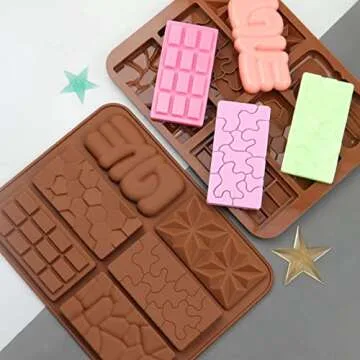 C-CO 6 in 1 Silicone Break Apart Chocolate Bar Mold, Silicone Molds for Wax Melts Non Stick Homemade Protein and Energy Bar Mould, Pack of 2