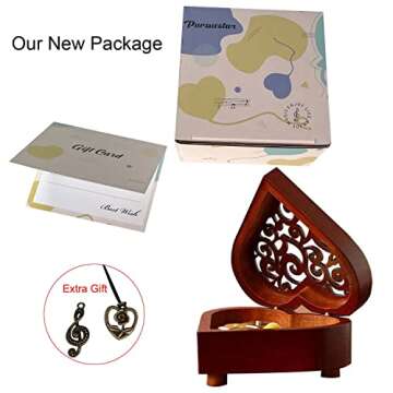 Pursuestar La Vie En Rose Music Box, Heart Shaped Vintage Hollow Out Wood Mechanism Wind Up Musical Box Gifts for Birthday Christmas Wedding Valentine's Day