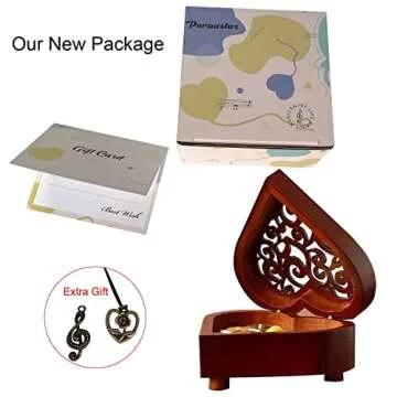 Pursuestar La Vie En Rose Music Box, Heart Shaped Vintage Hollow Out Wood Mechanism Wind Up Musical Box Gifts for Birthday Christmas Wedding Valentine's Day