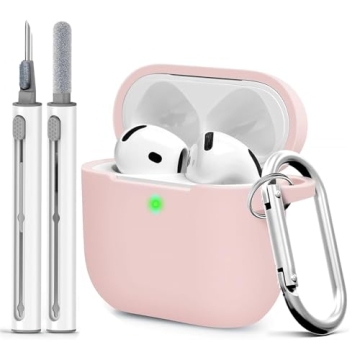 Woyinger for Airpods 4th Case Cover, Come with Cleaner Kit,Soft Skin Silicone Case Cover with Keycha...
