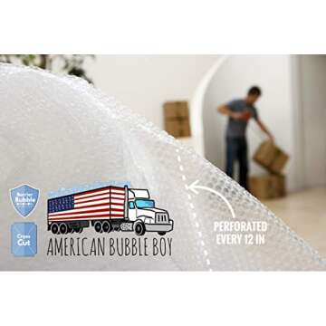 4 large rolls of Bubble Wrap total 700 feet, small bubble wrap 3/16 cushioning, 700 ft, heavy duty, perforated Every 12" Made in the USA by American Bubble Boy, bulk bubble wrap for moving, shipping