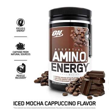 Optimum Nutrition Amino Energy - Pre Workout with Green Tea, BCAA, Amino Acids, Keto Friendly, Green Coffee Extract, Energy Powder - Iced Mocha Cappuccino, 30 Servings