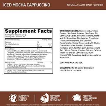 Optimum Nutrition Amino Energy - Pre Workout with Green Tea, BCAA, Amino Acids, Keto Friendly, Green Coffee Extract, Energy Powder - Iced Mocha Cappuccino, 30 Servings