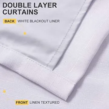 ROSE HOME FASHION Primitive Linen Look,100% blackout curtain(with Liner)White &Thermal Insulated Liner,Grommet Curtains for Living Room/Bedroom,burlap curtains-Set of 2 Panels(50x96 White)p2