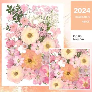 AHTONG 14 Types Pink Dried Pressed Flowers for Craft, Leaf Plant Herbarium for Resin Molds Jewelry Making Floral Decors (Peach Fuzz)