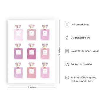 HAUS AND HUES Glam Wall Art Eau De Parfum Blush Pink Wall Decor Fashion Wall Art for Women Pink Wall Art for Bedroom Vanity Room Wall Art Pink Posters & Glam Decor for Wall UNFRAMED 12” x 16”