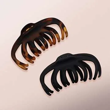 Kitsch Octopus Hair Clips for Women - Cute & Stylish Hair Clips for Everyday Use, Octopus Claw Clip for Thick, Thin Hairs - Black & Tortoise, 2pcs