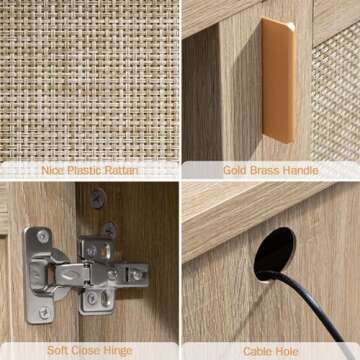 SICOTAS Rattan TV Stand for Living Room - 26" Tall Wood TV Console Cabinet with Storage and Adjustable Shelf, Boho Entertainment Center, 59" Media Console for 50, 55, 65 Inch TV, Light Oak