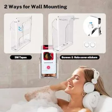 Crpich Wall Mounted Phone Holder, Acrylic Phone Cradle with 3M Transparent Tapes, Clear Phone Stand with Reserved Charging Hole, Compatible with iPhone and Android Smartphone, Bedside Organizer, 1Pack