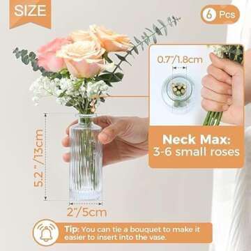 ComSaf Small Vases for Flowers Mini Clear Glass Bud Vases in Bulk, Mini Flower Vase, Vases for Centerpiece, Ribbed Vases Set, Wedding Table Ceterpiece, Home Decor, Housewarming Gift (Clear)