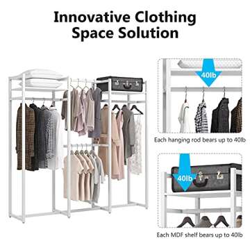 Tribesigns Garment Rack Heavy Duty Clothes Rack, Free Standing Closet Organizer with Shelves and Hanging Rod, Large Metal Clothing Rack for Hallway, Bedroom, Max Load 500Lbs (White)