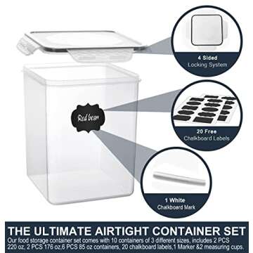 VERONES Large Tall Airtight Food Storage Containers, 10 PACK Plastic Airtight Kitchen & Pantry Organization, Ideal for Flour & Sugar - BPA-Free - Plastic Canisters with Labels