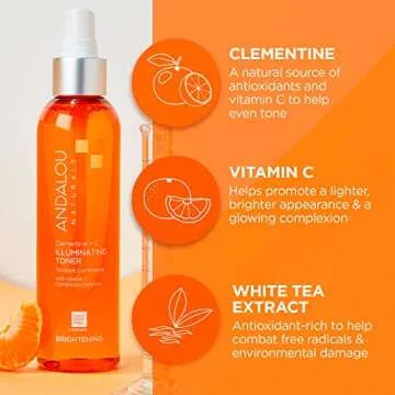 Andalou Naturals, Toner Facial Toner Helps Hydrate Balance Skin pH For Clear Bright Skin, Clementine Plus C, 6 Fl Oz