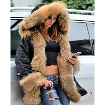 Aofur Womens Hooded Faux Fur Lined Warm Coats Parkas Anoraks Outwear Winter Long Jackets (Large, Black)