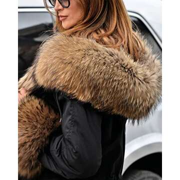 Aofur Womens Hooded Faux Fur Lined Warm Coats Parkas Anoraks Outwear Winter Long Jackets (Large, Black)