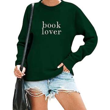 MOUSYA Book Lover Embroidered Sweatshirt Women Funny Reading Book Long Sleeve Shirt Casual Teacher P...