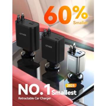 JOYROOM Retractable Car Charger[2025 Compact]69W Car Charger USB C for iPhone 16 Car Charger Fast Ch...