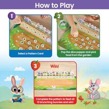 hand2mind Bunny Brunch Board Game, Pattern Game, Cooperative Board Game for Kids, Math Game, Counting Game, Preschool Math Learning Games, Educational Board Games, Bunny Toys for Kids, Easter Toys