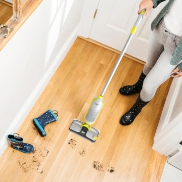 SHARK VM200 VACMOP Cordless Multi Surface Hard Floor Tile Wood Lightweight Floor Cleaner Vacuum Mop with (2) Disposable Pad, (1) Cleaning Solution Included, Light Gray/Green (Renewed)