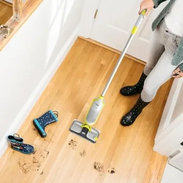 SHARK VM200 VACMOP Cordless Multi Surface Hard Floor Tile Wood Lightweight Floor Cleaner Vacuum Mop with (2) Disposable Pad, (1) Cleaning Solution Included, Light Gray/Green (Renewed)