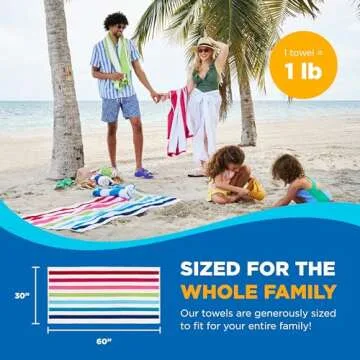 Ben Kaufman Cabana Stripe Beach & Pool Towel - Large Cotton Terry Beach Towel - Soft & Absorbant - Assorted Colors - 30" x 60" - 6 Pack