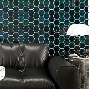 CRE8TIVE 4 Sheets Peel and Stick Tiles Backsplash for Kitchen 12"x12" Emerald Green Hexagon Wall Tile Stickers Self Adhesive Stick on Backsplash for Bathroom 3D Peel and Stick Tiles for Shower Walls