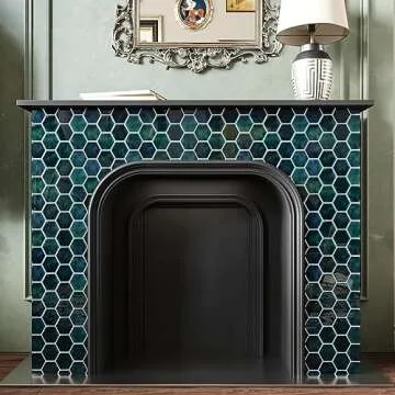 CRE8TIVE 4 Sheets Peel and Stick Tiles Backsplash for Kitchen 12"x12" Emerald Green Hexagon Wall Tile Stickers Self Adhesive Stick on Backsplash for Bathroom 3D Peel and Stick Tiles for Shower Walls