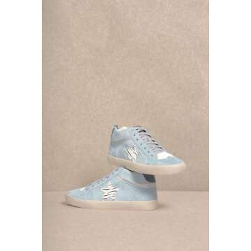 Mi.iM Daisy Rubber Sole Lace-up Glitter Suede Mid Star Sneakers(8.5, Light Blue)