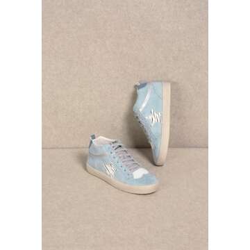 Mi.iM Daisy Rubber Sole Lace-up Glitter Suede Mid Star Sneakers(8.5, Light Blue)
