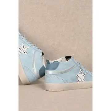 Mi.iM Daisy Rubber Sole Lace-up Glitter Suede Mid Star Sneakers(8.5, Light Blue)