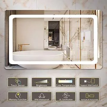 Dutsekk 40x24 Inch LED Bathroom Mirror Dimmable IP44 Waterproof, Bathroom Vanity Mirror with Lights Wall Mounted, Touch Switch Control, 3 Color Temperature for Makeup