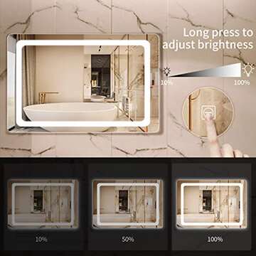 Dutsekk 40x24 Inch LED Bathroom Mirror Dimmable IP44 Waterproof, Bathroom Vanity Mirror with Lights Wall Mounted, Touch Switch Control, 3 Color Temperature for Makeup