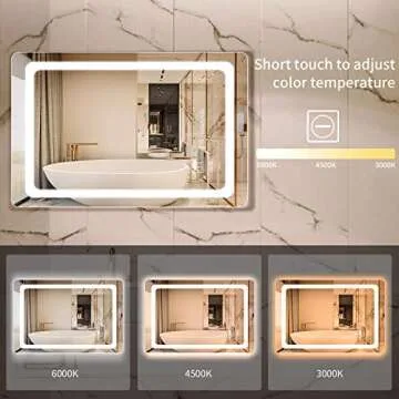 Dutsekk 40x24 Inch LED Bathroom Mirror Dimmable IP44 Waterproof, Bathroom Vanity Mirror with Lights Wall Mounted, Touch Switch Control, 3 Color Temperature for Makeup