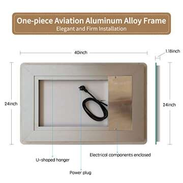 Dutsekk 40x24 Inch LED Bathroom Mirror Dimmable IP44 Waterproof, Bathroom Vanity Mirror with Lights Wall Mounted, Touch Switch Control, 3 Color Temperature for Makeup