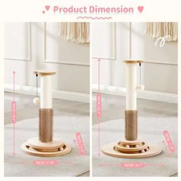 Made4Pets 23" Tall Sisal Cat Scratcher Post with Self Groomer, 4-in-1 Interactive Trackball Toys, Vertical Climbing Tree with Dangling Balls