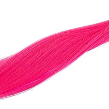 SWACC 12 Pcs Straight One Color Party Highlights Clip on in Hair Extensions Colored Hair Streak Synthetic Hairpieces (Neon Pink)