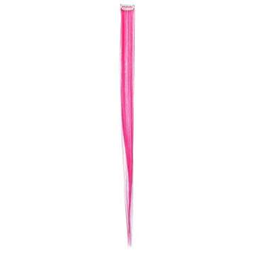 SWACC 12 Pcs Straight One Color Party Highlights Clip on in Hair Extensions Colored Hair Streak Synthetic Hairpieces (Neon Pink)