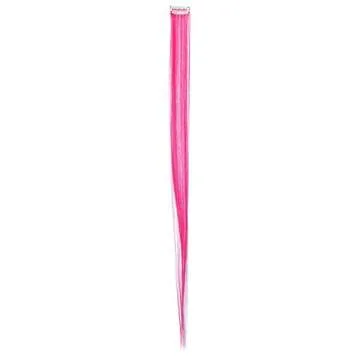 SWACC 12 Pcs Straight One Color Party Highlights Clip on in Hair Extensions Colored Hair Streak Synthetic Hairpieces (Neon Pink)