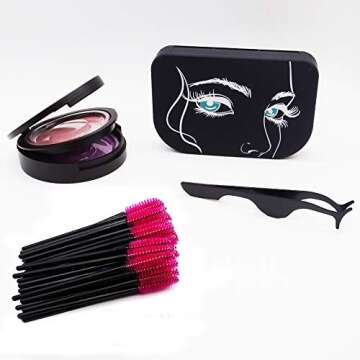 False Eyelash Case Eyelash Tweezers Set Eyelash Storage Box with Mirror Make Up Travel Container Holder Case with Lash Brush Tweezers Eyelashes Applicator