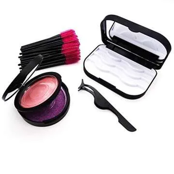 False Eyelash Case Eyelash Tweezers Set Eyelash Storage Box with Mirror Make Up Travel Container Holder Case with Lash Brush Tweezers Eyelashes Applicator