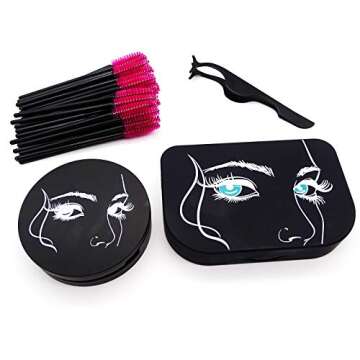 False Eyelash Case Eyelash Tweezers Set Eyelash Storage Box with Mirror Make Up Travel Container Holder Case with Lash Brush Tweezers Eyelashes Applicator