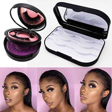 False Eyelash Case Eyelash Tweezers Set Eyelash Storage Box with Mirror Make Up Travel Container Holder Case with Lash Brush Tweezers Eyelashes Applicator