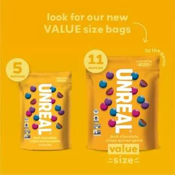UNREAL Dark Chocolate Quinoa Gems (Value Size Bag) | Vegan, Colors from Nature | Fair Trade, Non-GMO | Gluten Free, No Sugar Alcohols or Soy | 11oz