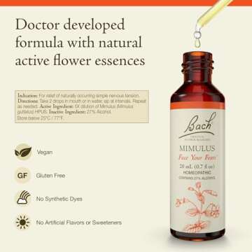 Bach Original Flower Remedies, Mimulus for Facing Fears, Natural Homeopathic Flower Essence, Holisti...