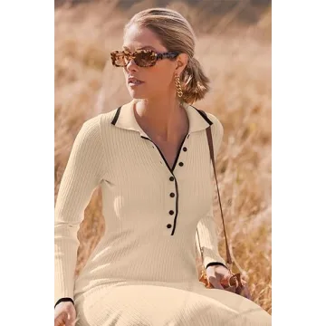 Elegant MEROKEETY Long Sleeve V Neck Sweater Dress for Women