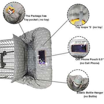 ICOPUCA Shopping Cart Cover for Baby boy Girl, Anti Slip Design, Cotton High Chair Cover, Machine Washable for Infant, Toddler, Grocery Cover (Grey)